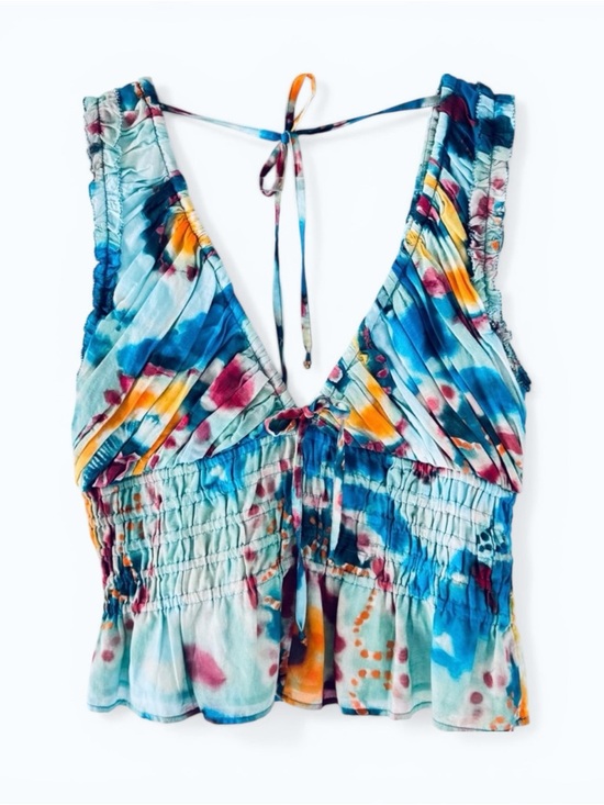 Love The Label Tops - Love The Label Cora Smocked Tie Dye Top Canary Tie Dye Size Medium NWT